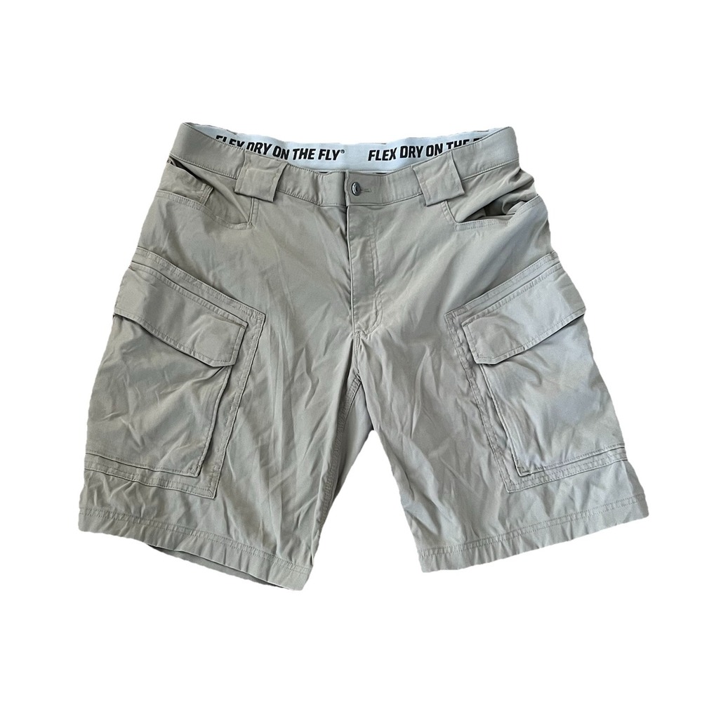 Duluth Trading Co Cargo Shorts Mens 38 Khaki Flex Dry On The Fly 10" Inseam
